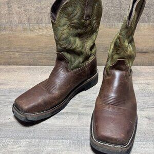 Justin Stampede Collection Leather Steel Toe Western Boots Men's Size 11D